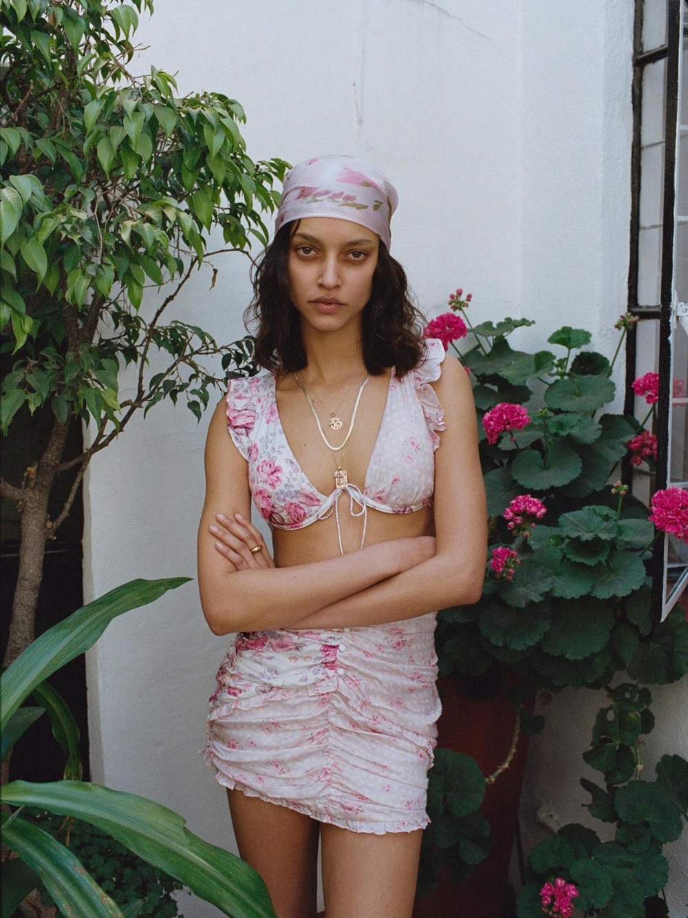 For Love And Lemons Pink Floral Ruching Mini Skirt